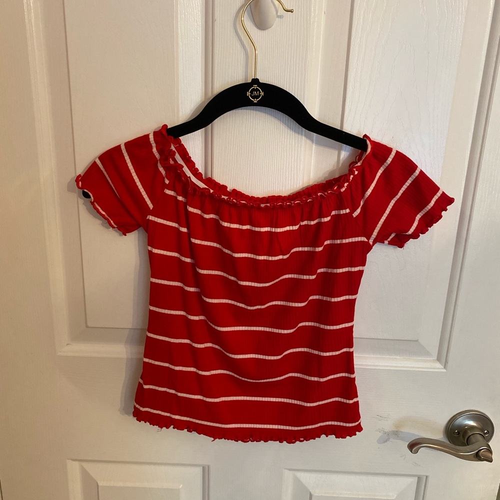 SHEIN lettuce trim rib-knit striped top